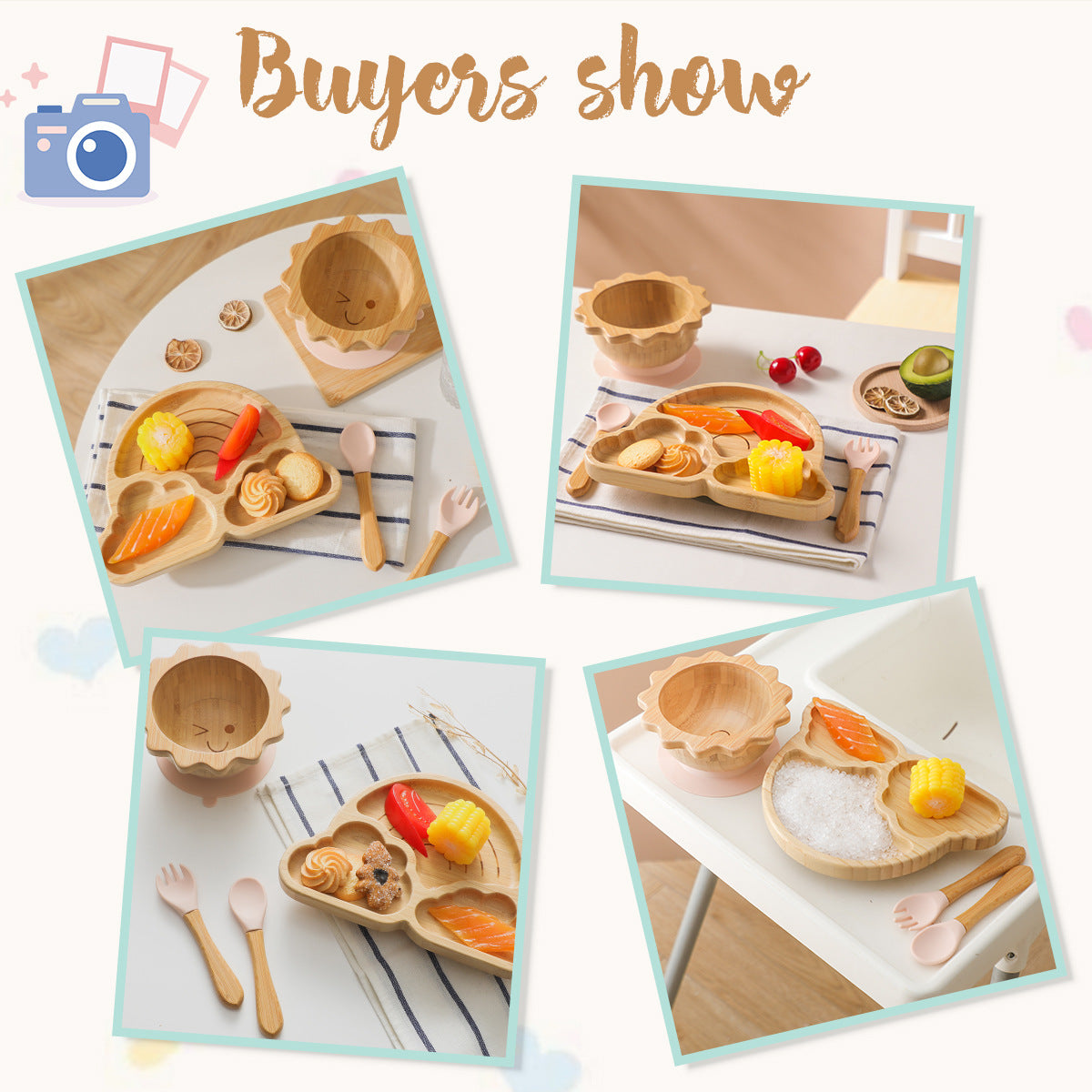 Nordic Style Baby Bamboo Tableware Suit Combination Spork