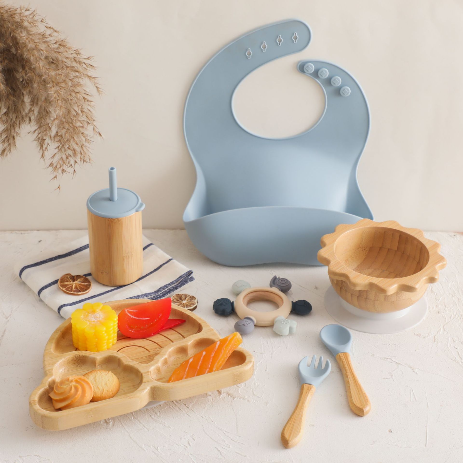 Nordic Style Baby Bamboo Tableware Suit Combination Spork